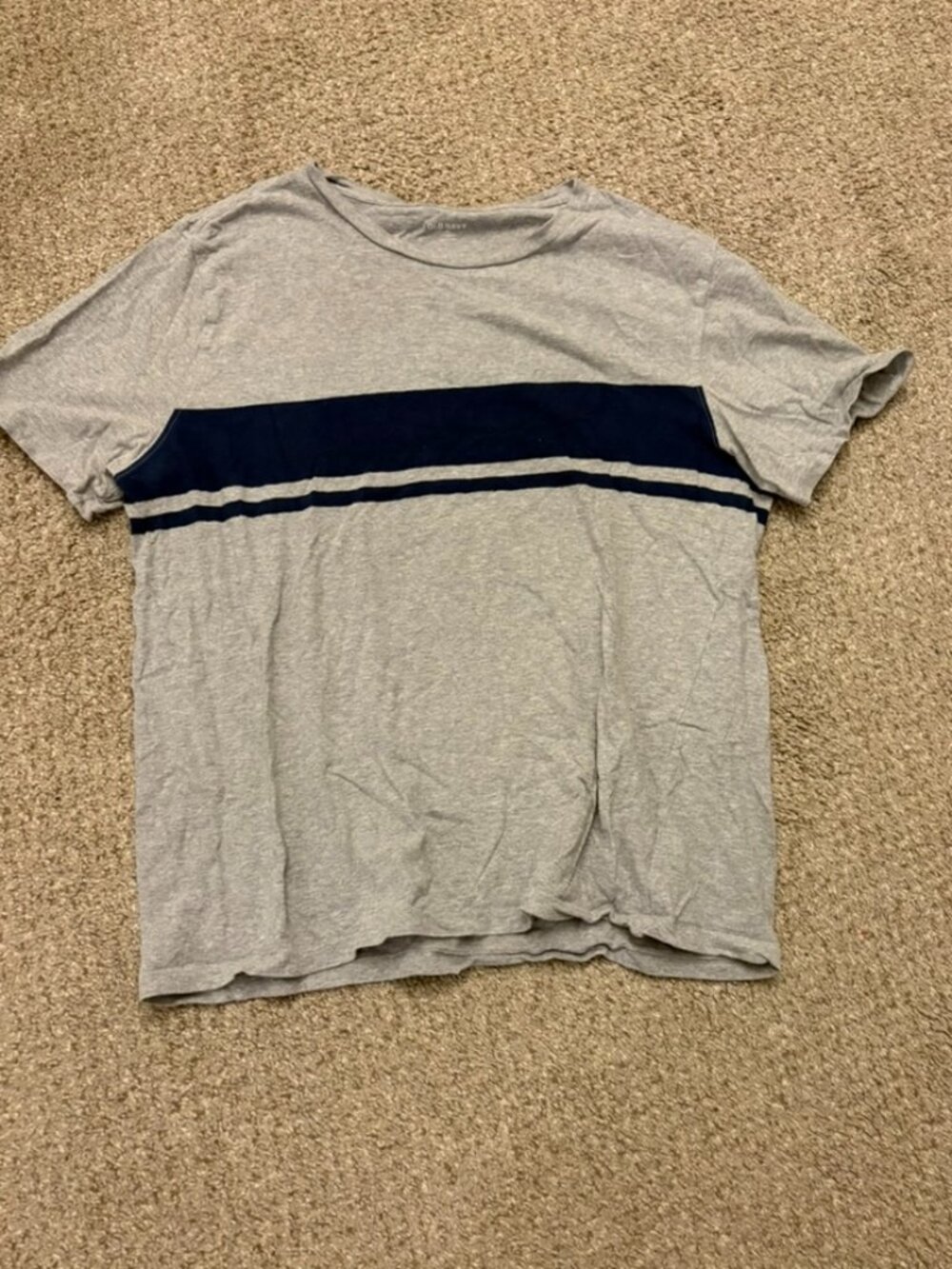 Old Navy T-Shirt Mens Large Grey & Blue Striped Short Sleeve Crew Neck